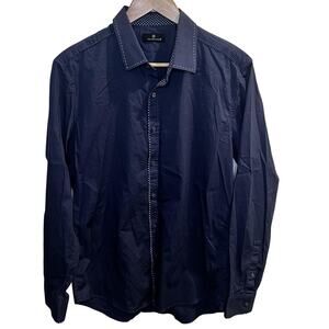 7Diamonds Shirt Mens Medium Blue Button Up Long Sleeve Contrast Stitching Modern